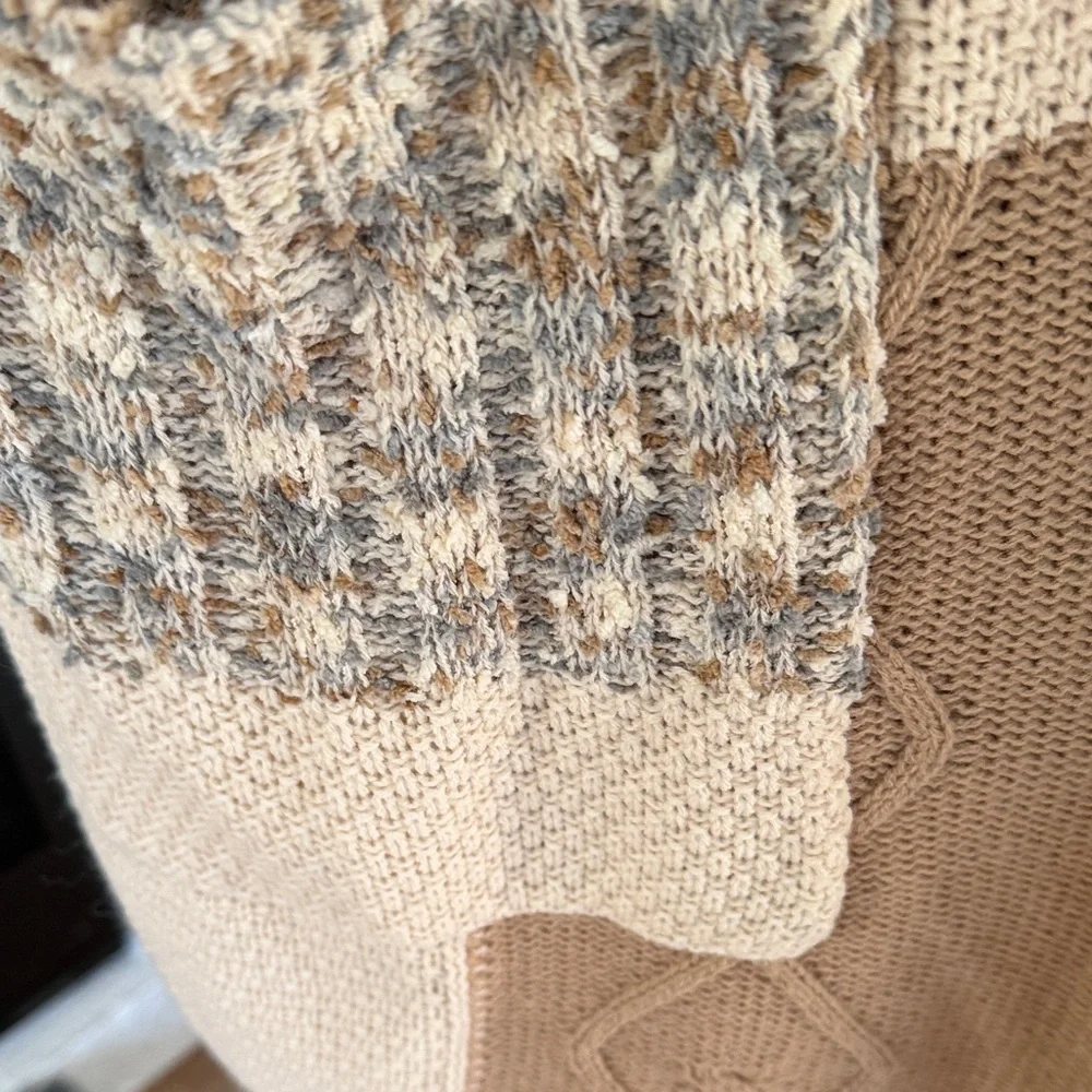 BKE Patchwork Knit Cardigan in Cream and Brown - Picture 4 of 7